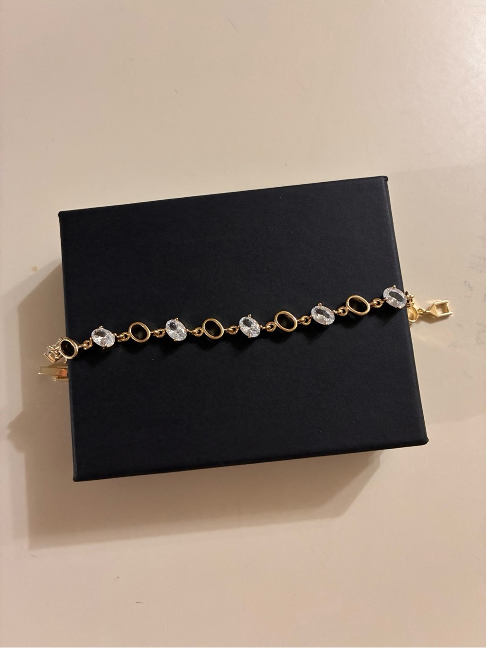 Gold-Tone Crystal Link Bracelet - Elegant Women's Jewelry